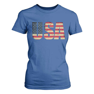 USA American Flag T Shirt For Women Retro Vintage Patriotic TS02 Royal Blue Print Your Wear