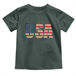 USA American Flag Toddler T Shirt Retro Vintage Patriotic TS02 Dark Forest Green Print Your Wear