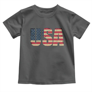 USA American Flag Toddler T Shirt Retro Vintage Patriotic TS02 Dark Heather Print Your Wear