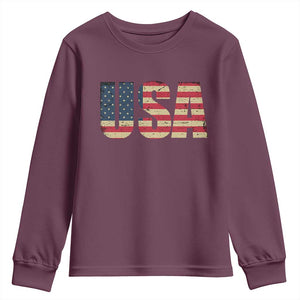 USA American Flag Youth Sweatshirt Retro Vintage Patriotic TS02 Maroon Print Your Wear