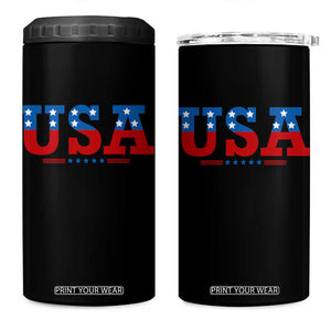 USA Patriotic 4 in 1 Can Cooler Tumbler Red White Blue Stars TS02 One Size: 16 oz Black Print Your Wear