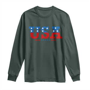 USA Patriotic Long Sleeve Shirt Red White Blue Stars TS02 Dark Forest Green Print Your Wear
