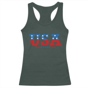 USA Patriotic Racerback Tank Top Red White Blue Stars TS02 Dark Forest Green Print Your Wear