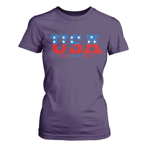 USA Patriotic T Shirt For Women Red White Blue Stars TS02 Purple Print Your Wear