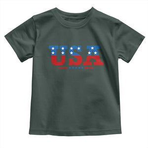 USA Patriotic Toddler T Shirt Red White Blue Stars TS02 Dark Forest Green Print Your Wear