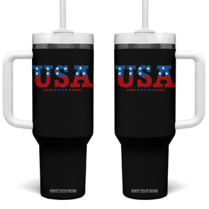 USA Patriotic Tumbler With Handle Red White Blue Stars TS02 One Size: 40 oz Black Print Your Wear