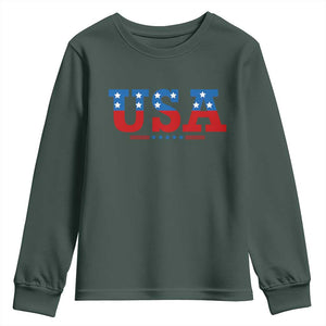 USA Patriotic Youth Sweatshirt Red White Blue Stars TS02 Dark Forest Green Print Your Wear