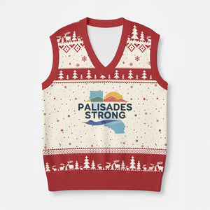 Palisades Strong V-Neck Knit Sweater Vest Support California LA Relief TS02 Beige Red Print Your Wear