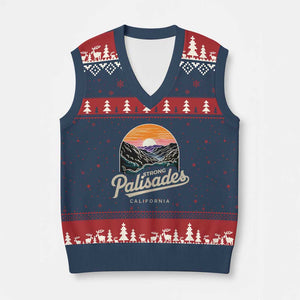 Palisades Strong V-Neck Knit Sweater Vest Support California LA Relief Vintage TS02 Navy Red Print Your Wear