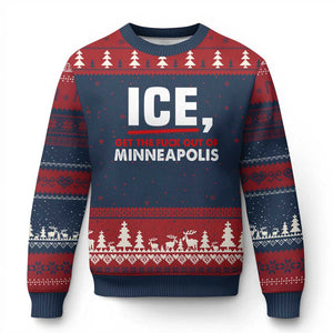 Ice Get The F Out of Minneapolis Ugly Christmas Sweater Red and White Statement Justice and Resistance Protest TS02 Navy Red Print Your Wear