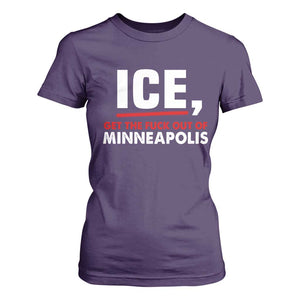 Ice Get The F Out of Minneapolis T Shirt For Women Red and White Statement Justice and Resistance Protest TS02 Purple Print Your Wear