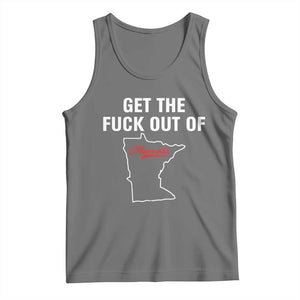 Get The F Out of Minnesota Protest Tank Top State Map Minneapolis Jan 8 2026 Justice Protest TS02 Black Heather Print Your Wear