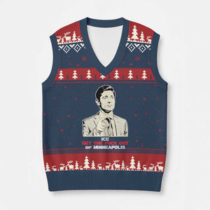 Get The F Out of Minneapolis V-Neck Knit Sweater Vest Mayor Jacob Saying Civil Resistance TS02 Navy Red Print Your Wear