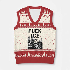 F Ice Riot Protest Graphic V-Neck Knit Sweater Vest Political Resistance Against Ice Violence TS02 Beige Red Print Your Wear