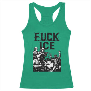 F Ice Riot Protest Graphic Racerback Tank Top Political Resistance Against Ice Violence TS02 Irish Green Print Your Wear