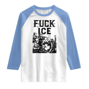 F Ice Riot Protest Graphic Raglan Shirt Political Resistance Against Ice Violence TS02 White Carolina Blue Print Your Wear