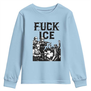 F Ice Riot Protest Graphic Youth Sweatshirt Political Resistance Against Ice Violence TS02 Light Blue Print Your Wear