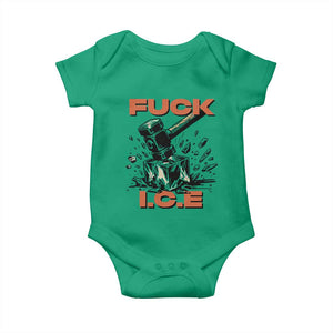 Crush Ice Protest Graphic Baby Onesie Sledgehammer Smash Against Ice Political Resistance TS02 Irish Green Print Your Wear