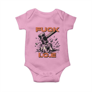 Crush Ice Protest Graphic Baby Onesie Sledgehammer Smash Against Ice Political Resistance TS02 Light Pink Print Your Wear