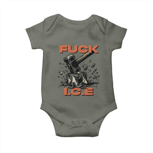 Crush Ice Protest Graphic Baby Onesie Sledgehammer Smash Against Ice Political Resistance TS02 Military Green Print Your Wear