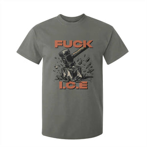 Crush Ice Protest Graphic T Shirt For Kid Sledgehammer Smash Against Ice Political Resistance TS02 Military Green Print Your Wear