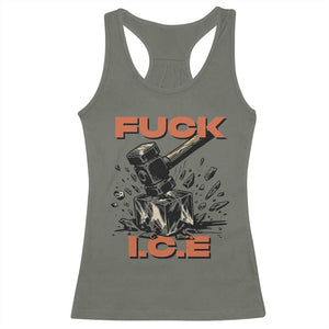 Crush Ice Protest Graphic Racerback Tank Top Sledgehammer Smash Against Ice Political Resistance TS02 Military Green Print Your Wear