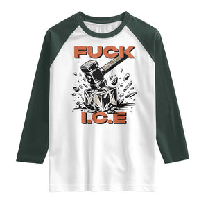 Crush Ice Protest Graphic Raglan Shirt Sledgehammer Smash Against Ice Political Resistance TS02 White Dark Forest Green Print Your Wear