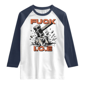 Crush Ice Protest Graphic Raglan Shirt Sledgehammer Smash Against Ice Political Resistance TS02 White Navy Print Your Wear