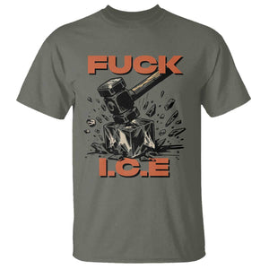 Crush Ice Protest Graphic T Shirt Sledgehammer Smash Against Ice Political Resistance TS02 Military Green Print Your Wear