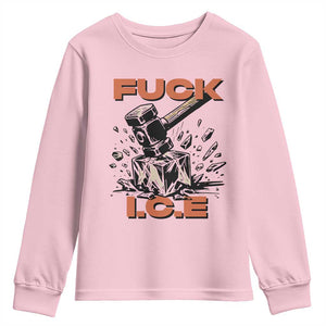 Crush Ice Protest Graphic Youth Sweatshirt Sledgehammer Smash Against Ice Political Resistance TS02 Light Pink Print Your Wear