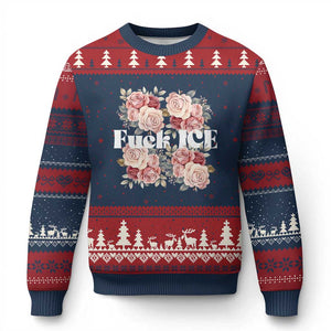 Floral Protest Against Ice Ugly Christmas Sweater Justice and Freedom Political Resistance TS02 Navy Red Print Your Wear