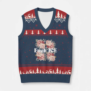 Floral Protest Against Ice V-Neck Knit Sweater Vest Justice and Freedom Political Resistance TS02 Navy Red Print Your Wear