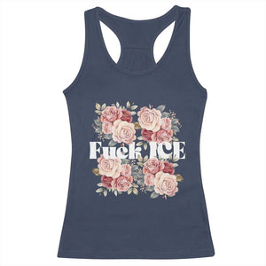 Floral Protest Against Ice Racerback Tank Top Justice and Freedom Political Resistance TS02 Navy Print Your Wear