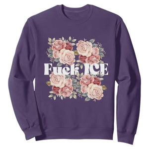 Floral Protest Against Ice Sweatshirt Justice and Freedom Political Resistance TS02 Purple Print Your Wear
