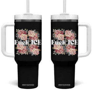 Floral Protest Against Ice Tumbler With Handle Justice and Freedom Political Resistance TS02 One Size: 40 oz Black Print Your Wear