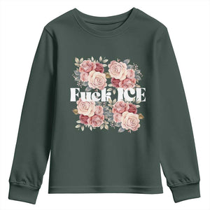 Floral Protest Against Ice Youth Sweatshirt Justice and Freedom Political Resistance TS02 Dark Forest Green Print Your Wear