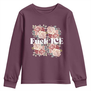 Floral Protest Against Ice Youth Sweatshirt Justice and Freedom Political Resistance TS02 Maroon Print Your Wear