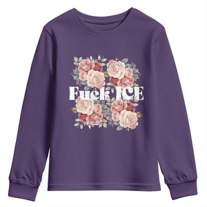 Floral Protest Against Ice Youth Sweatshirt Justice and Freedom Political Resistance TS02 Purple Print Your Wear