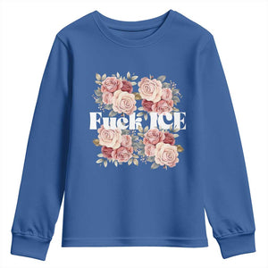 Floral Protest Against Ice Youth Sweatshirt Justice and Freedom Political Resistance TS02 Royal Blue Print Your Wear