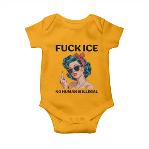 F Ice No Human Is Illegal Baby Onesie Feminist Pop Art Against Ice Protest Resistance TS02 Gold Print Your Wear