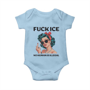 F Ice No Human Is Illegal Baby Onesie Feminist Pop Art Against Ice Protest Resistance TS02 Light Blue Print Your Wear
