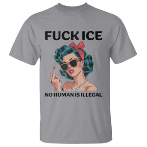 F Ice No Human Is Illegal T Shirt Feminist Pop Art Against Ice Protest Resistance TS02 Sport Gray Print Your Wear
