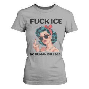 F Ice No Human Is Illegal T Shirt For Women Feminist Pop Art Against Ice Protest Resistance TS02 Sport Gray Print Your Wear