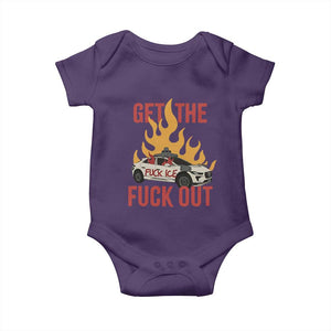 Ice Get the F Out Burning Car Graphic Baby Onesie Against Ice Protest Resistance TS02 Purple Print Your Wear