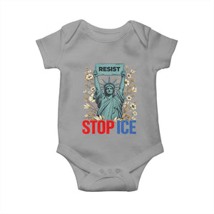 Statue of Liberty Resist Stop Ice Baby Onesie Floral Activist for Justice and Freedom TS02 Sport Gray Print Your Wear