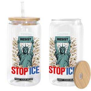 Statue of Liberty Resist Stop Ice Glass Can Floral Activist for Justice and Freedom TS02 Print Your Wear
