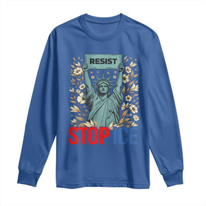 Statue of Liberty Resist Stop Ice Long Sleeve Shirt Floral Activist for Justice and Freedom TS02 Royal Blue Print Your Wear