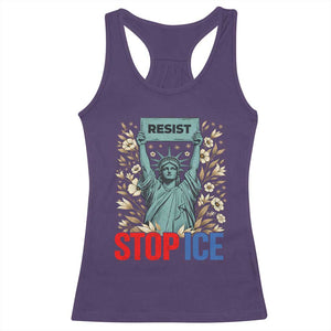 Statue of Liberty Resist Stop Ice Racerback Tank Top Floral Activist for Justice and Freedom TS02 Purple Print Your Wear