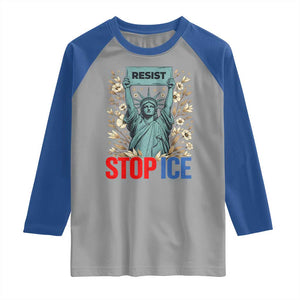 Statue of Liberty Resist Stop Ice Raglan Shirt Floral Activist for Justice and Freedom TS02 Sport Gray Royal Print Your Wear