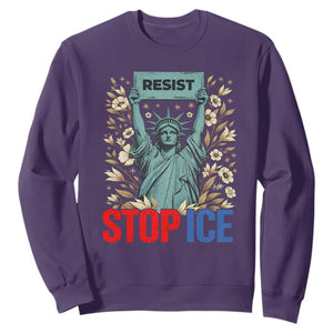 Statue of Liberty Resist Stop Ice Sweatshirt Floral Activist for Justice and Freedom TS02 Purple Print Your Wear
